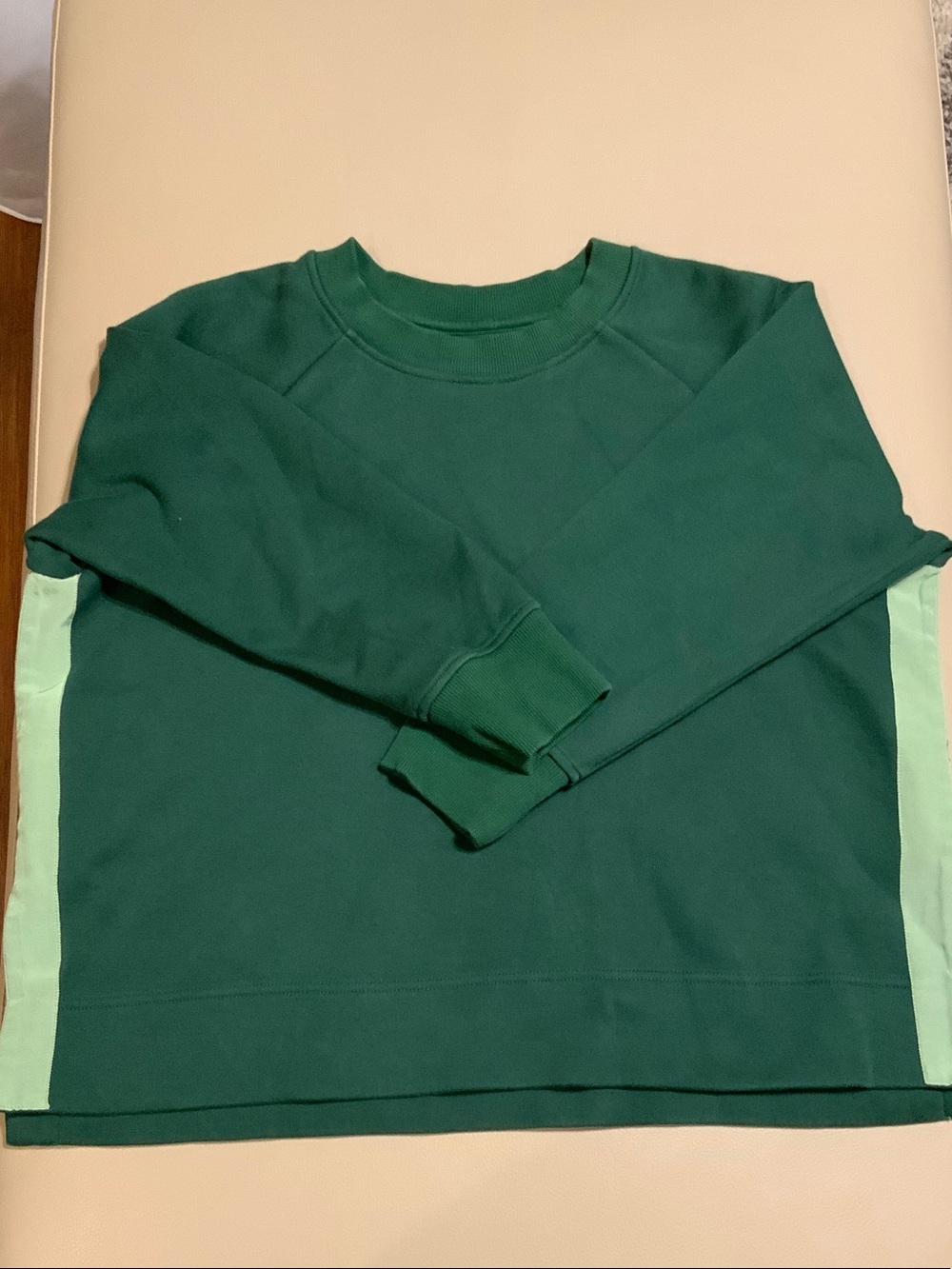 Tuckernuck Dark Green Crewneck Sweatshirt with Mint Side Stripes